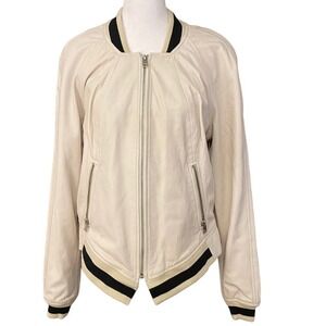 Lamarque Selby White Leather Bomber Full Zip Moto Jacket Large womens revolve